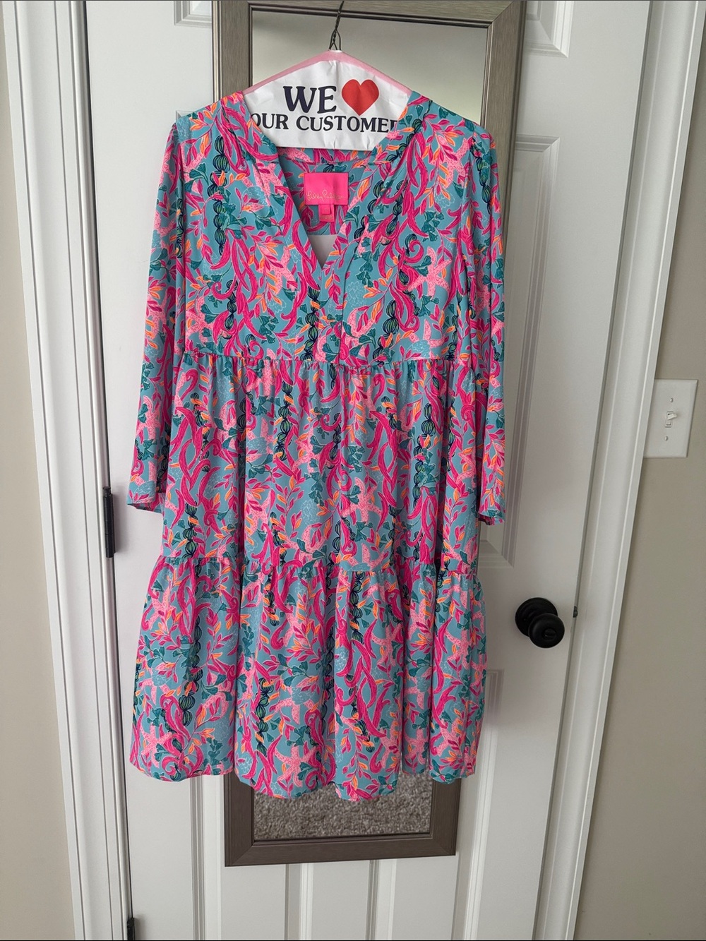 Kids Floral Tiered Dress - Pink & Teal
